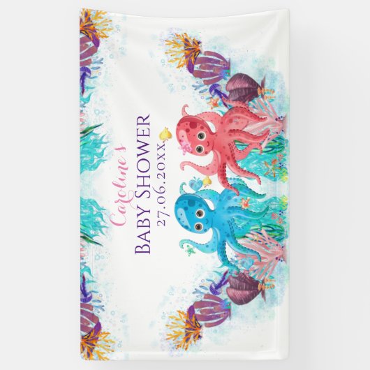 Niedliche TwinsOcean Octopus bunt Happy Birthday Banner (Vertikal)