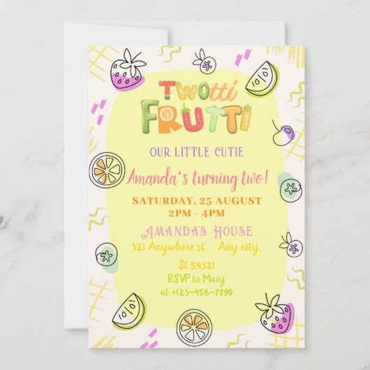 Niedliche Twotti Frutti 2. Geburtstag Einladung (Vorderseite)