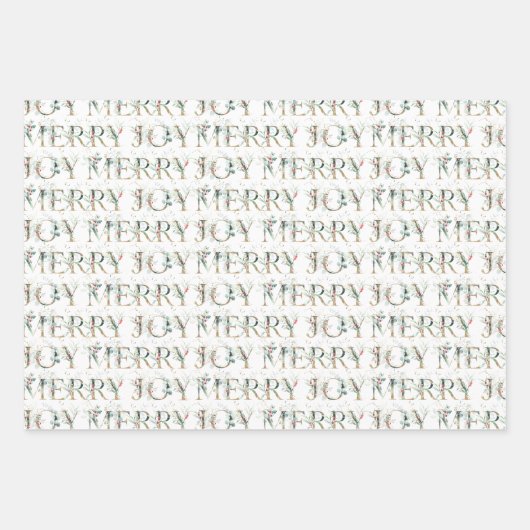 Niedliche Typografie Gold Green Red Botanic Weihna Geschenkpapier Set (Vorderseite)