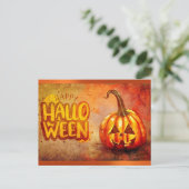 Niedliche Typografie Happy Halloween Pumpkin Postkarte (Stehend Vorderseite)