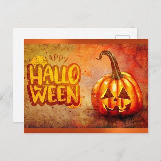 Niedliche Typografie Happy Halloween Pumpkin Postkarte (Vorne/Hinten)