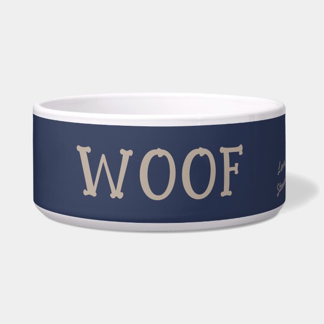 Niedliche Typografie Navy Blue Personalisiert Pet Napf (Vorderseite)