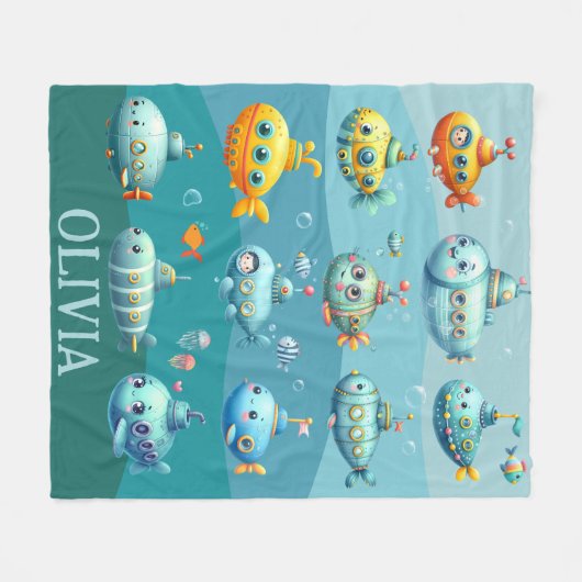 Niedliche U-Boote Fleecedecke (Vorderseite (Horizontal))