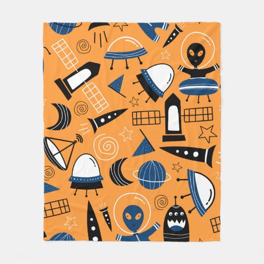 Niedliche ufo Alien Raumschiffe, Planeten, Galaxie Fleecedecke (Vorderseite)