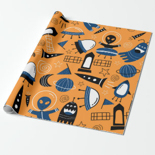 Niedliche ufo Alien Raumschiffe, Planeten, Galaxie Geschenkpapier