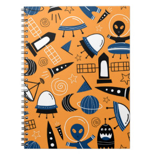 Niedliche ufo Alien Raumschiffe, Planeten, Galaxie Notizblock