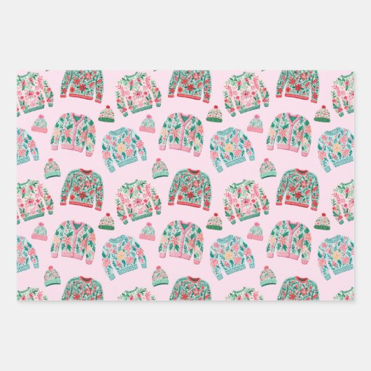Niedliche Ugly Christmas Sweaters Geschenkpapier Set (Vorderseite)