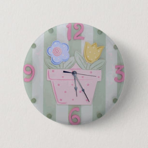 Niedliche Uhr-Art scherzt Knopf - wachsende Blumen Button