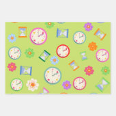 Niedliche Uhren und Blume Party Geschenkpapier Set (Vorderseite)