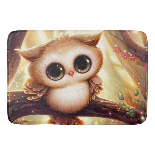 Niedliche Uhu auf einem Zweig Badematte (Vorderseite)