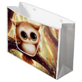 Niedliche Uhu auf einem Zweig Große Geschenktüte (Vorderseite Schrägansicht)