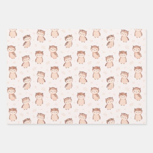 Niedliche Uhus in Erdtönen Geschenkpapier Set (Vorderseite)