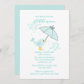 Niedliche Umbrella & Blue Bird Boy Baby Dusche Einladung (Vorne/Hinten)