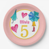 Niedliche Umbrella Girl Pappteller (Vorderseite)