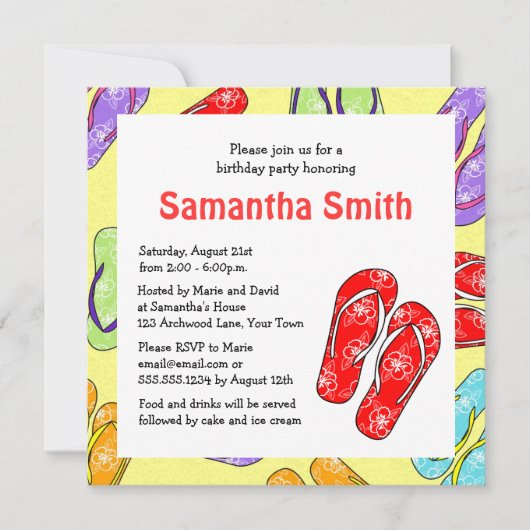 Niedliche Umgedreht Flop Beach Geburtstagsparty Einladung (Vorderseite)