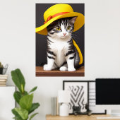 Niedliche und bezaubernde Katze in gelbem Hut | Ar Poster (Heimbüro)