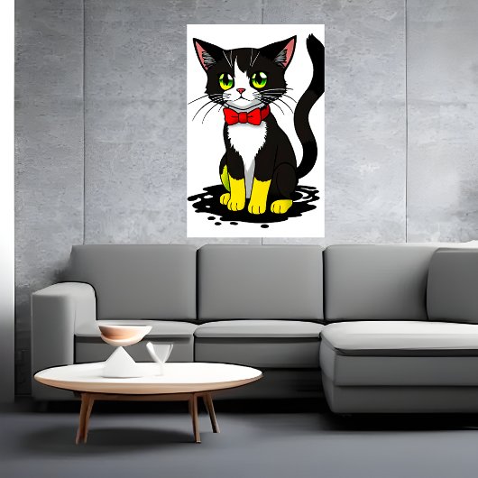 Niedliche und bezaubernde Schwarz-weiße Katze | Ar Poster