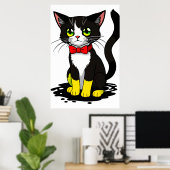 Niedliche und bezaubernde Schwarz-weiße Katze | Ar Poster (Heimbüro)