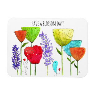 Niedliche und bunte Blumen und ein Vogel-Magnet Magnet