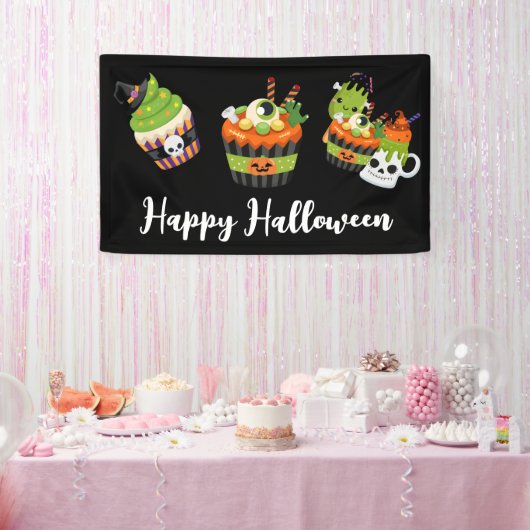Niedliche und cremefarbene Halloween-Leckereien Banner (Party)