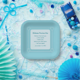 Niedliche und einfache Light Blue Babydusche Pappteller
