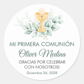 Niedliche und elegante grüne Blätter Erste Kommune Runder Aufkleber