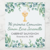 Niedliche und elegante grüne Blätter Erste Kommune Weinetikett (Einzelnes Label)