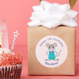 Niedliche und elegante Kleinmaus zum Geburtstag Runder Aufkleber
