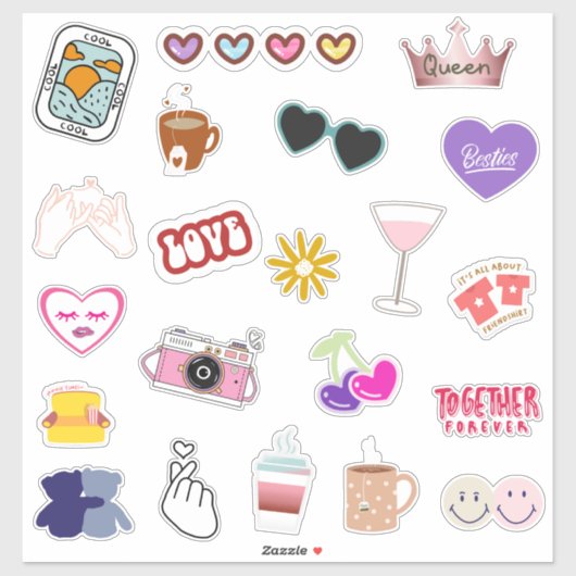 Niedliche und farbenfrohe Best Friend Sticker Pack (Blatt)