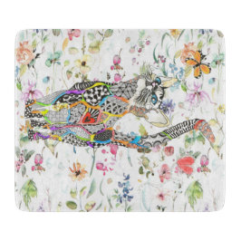 Niedliche und farbenfrohe Blumenkatze Schneidebrett