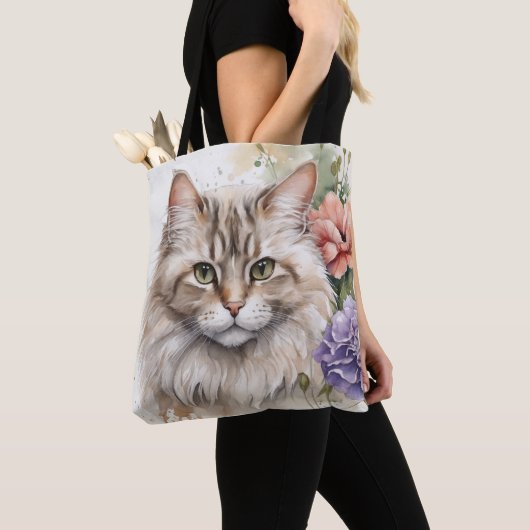 Niedliche und farbenfrohe Blumenkatze Tasche (Von Nahem)