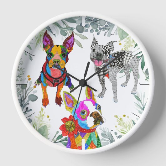 Niedliche und farbenfrohe Boston Terrier Clock Uhr (Vorderseite)