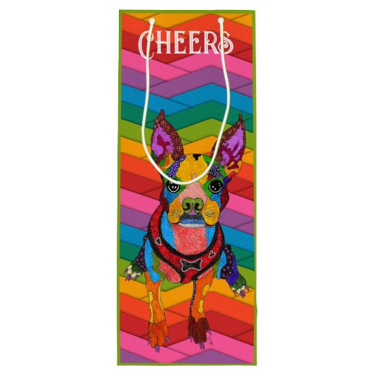 Niedliche und farbenfrohe Boston Terrier Geschenkt Geschenktüte Für Weinflaschen (Rückseite)