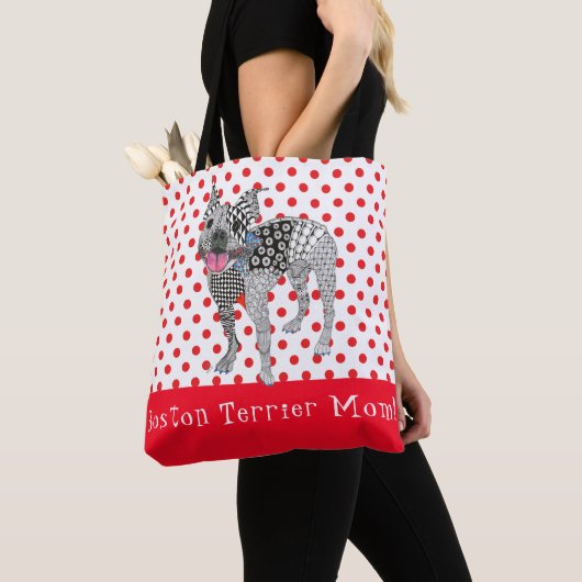 Niedliche und farbenfrohe Boston Terrier Tote Bag Tasche (Von Nahem)