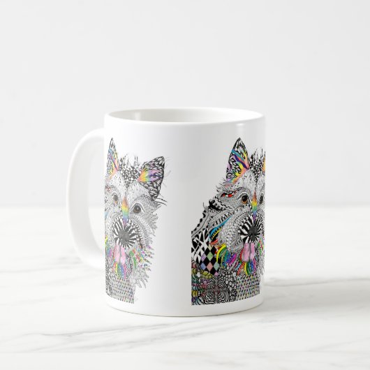 Niedliche und farbenfrohe Cairn Terrier Tasse (Vorderseite Links)