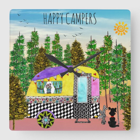 Niedliche und farbenfrohe Camping Platz Uhr Uhr (Vorderseite)