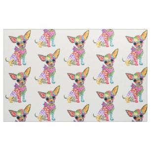 Niedliche und farbenfrohe Chihuahua-Stoffe Stoff
