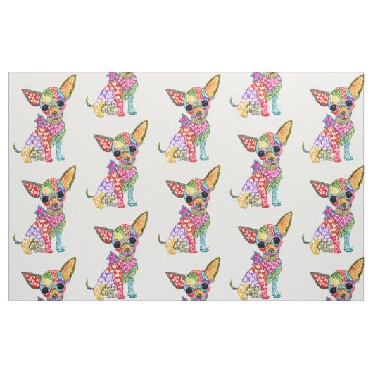 Niedliche und farbenfrohe Chihuahua-Stoffe Stoff (Fat Quarter (45,7 x 55,9 cm))