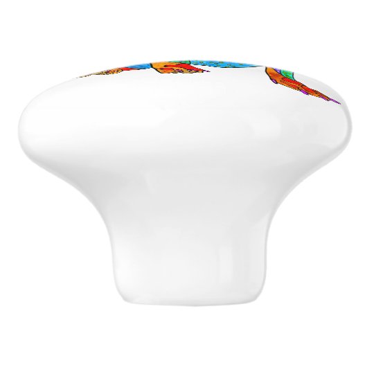 Niedliche und farbenfrohe Dackel Türknopf - Kerami Keramikknauf (Seitenansicht)