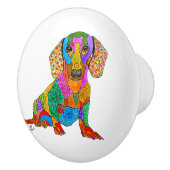 Niedliche und farbenfrohe Dackel Türknopf - Kerami Keramikknauf (Rechts)