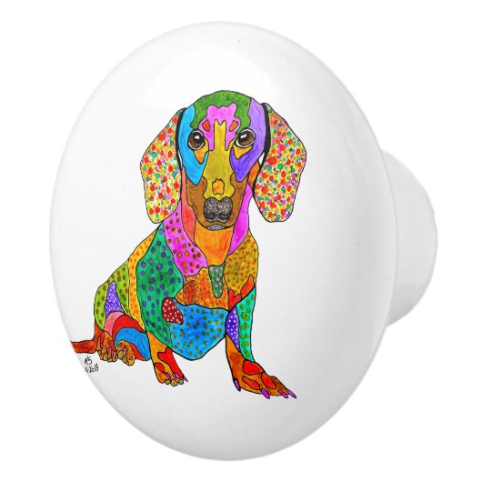 Niedliche und farbenfrohe Dackel Türknopf - Kerami Keramikknauf (Rechts)