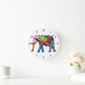 Niedliche und farbenfrohe Elefantenuhr Runde Wanduhr (Zuhause)
