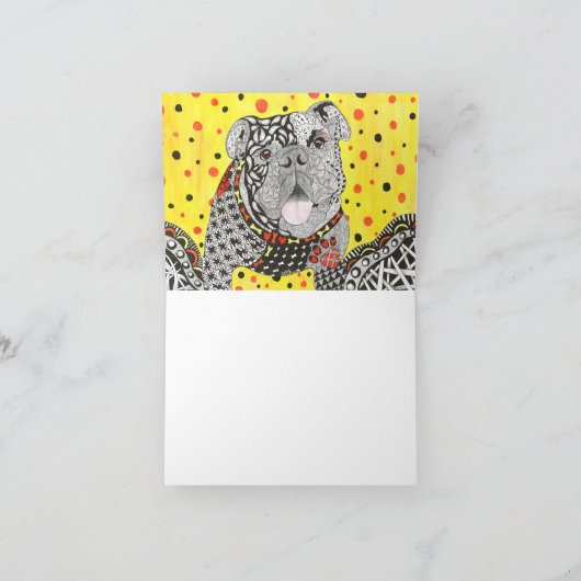 Niedliche und farbenfrohe englische Bulldog-Grußka Dankeskarte (Innenseite)