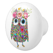 Niedliche und farbenfrohe Eule Keramikknauf (Rechts)