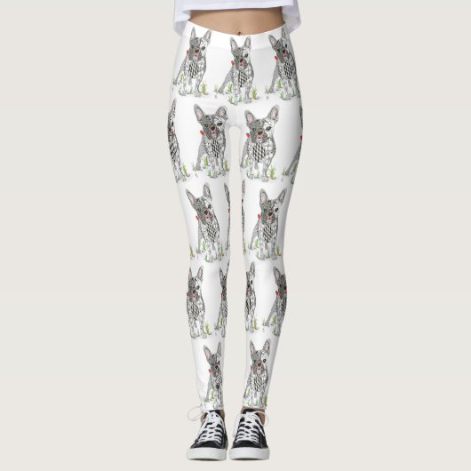 Niedliche und farbenfrohe französische Bulldoggen- Leggings (Vorderseite)