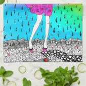 Niedliche und farbenfrohe Girl in der Rain Kitchen Geschirrtuch (Gefaltet)