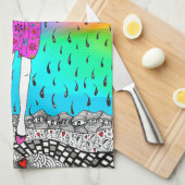 Niedliche und farbenfrohe Girl in der Rain Kitchen Geschirrtuch (Viertel Falte)