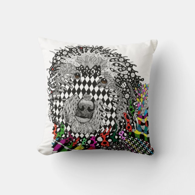 Niedliche und farbenfrohe Goldendoodle Dekorations Kissen (Vorderseite)