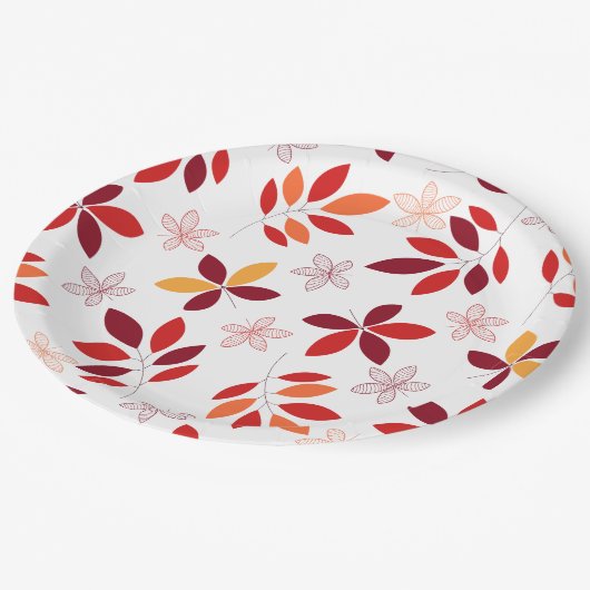 Niedliche und farbenfrohe Herbstlaube Muster Pappteller (Schrägansicht)