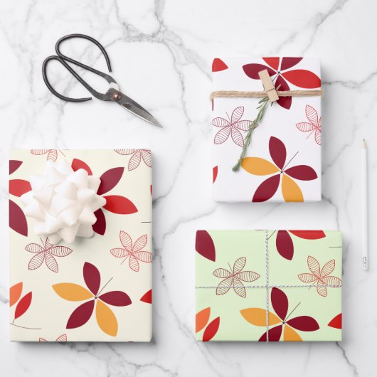 Niedliche und farbenfrohe Herbstlaube Muster Set 3 Geschenkpapier Set (Vorderseite)